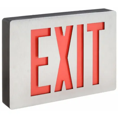 LITHONIA LIGHTING Exit Sign: Emergency Battery Backup, LED, Black, Red, 2 Faces, Ceiling - Aluminum Lighted Exit Signs