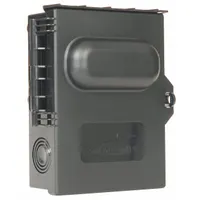 Non-fusible disconnect switch with pull-out design for isolating power in single-phase AC circuits. Rated 60 A at 240V AC. Non-metallic enclosure suitable for outdoor or corrosive environments. Used for safely disconnecting air conditioning units or other equipment during maintenance or emergencies