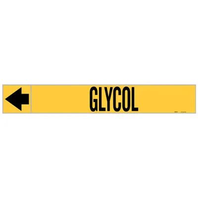 BRADY Pipe Marker: Glycol, Yellow, Black, Fits 1 1/2 to 2 in Pipe O.D., 25 Pipe Markers - Glycol Adhesive Pipe Markers on a Roll