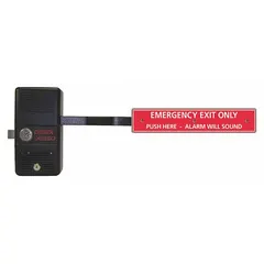 Aluminum rim-type push bar exit device for doors up to 34 inches wide. ADA compliant for accessible egress. Suitable for commercial and industrial door applications requiring reliable emergency exit.
