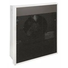 This large recessed electric wall heater delivers 4800 W of heating output at 208V AC, single phase. It features a bronze grille and is non-programmable. Rough-in dimensions are 18-1/4 in x 14-1/4 in x 3-7/8 in. Suitable for primary or supplemental heating in commercial and industrial spaces such as warehouses, workshops, and loading docks.