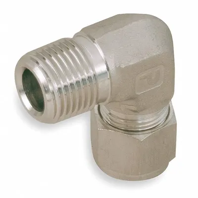 PARKER Compression Fitting Elbow: 1/4 in OD x 1/8 in Pipe Size, 7/16-20 Thread Size - Double-Ferrule Steel Compression Fittings