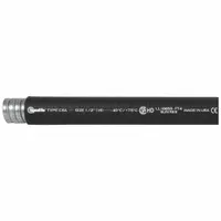 This liquid-tight flexible metal conduit protects electrical wiring in wet or corrosive environments. With a 1 1/2 in trade size and 50 ft length, it is suited for industrial applications requiring flexibility and moisture resistance. Black jacket with CSA certification