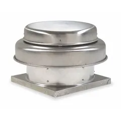 Direct-drive axial downblast roof supply fan with 18-inch blade delivering 3906 cfm. Includes drive pack. Standard-efficiency open dripproof motor, single speed. Designed for roof-mounted ventilation in industrial and commercial clean air supply or exhaust applications.