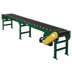 This medium-duty roller bed belt conveyor has an 18-inch belt width and a maximum load capacity of 2,550 lb. It operates on 230/460 V AC power at a fixed speed. The roller bed design supports transport of bulk or packaged materials in warehouses, distribution centers, and manufacturing lines.