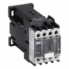 This non-reversing IEC contactor from Dayton features 4 poles with 2 normally open and 2 normally closed contacts. Rated for 12 A with a 24V DC coil, it is used for switching motors, lighting, and heating circuits in industrial control systems. Integrated surge suppression is not included.
