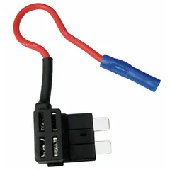 This in-line fuse holder accepts 257 series fuses and is rated for 32 V DC. It features a non-rejection block style with a single pole. Typical applications include protecting electrical circuits in vehicles, boats, and other low-voltage DC systems.