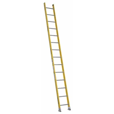 WERNER Straight Ladder: 14 ft Ladder Size, Fiberglass, 375 lb Load Capacity, 32 lb Wt - Non-Conductive Fiberglass Straight Ladders