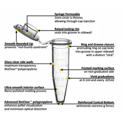 APPROVED VENDOR Polypropylene Microcentrifuge Tube, 1.5 mL, Round Bottom, Colorless, Graduated, with Cap, MPN 341421