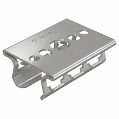 Spring steel Smart-Receiver for 7/8 in x 13/16 in strut channel. Gray finish with SST corrosion protection. Used to secure components in industrial framing systems for electrical, mechanical, and material handling applications.
