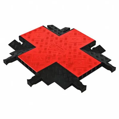 CHECKERS Cable Protector 4-Way Cross: 5 Channels, Hinged, 1 13/40 in Max Cable Dia - 5-Channel Hinged-Cover Cable Ramps