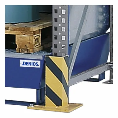 DENIOS Pallet Rack Upright Protector: Floor, Outside Right/Outside Left - Floor-Mount Steel Pallet Rack Post Protectors