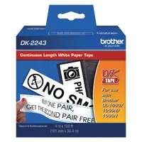 Continuous Label Stock: 4 in x 100 ft, Paper, White (Matte), Indoor (MPN DK2243)