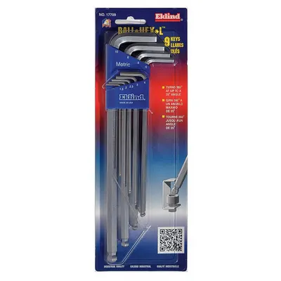 EKLIND Hex Key Set: 6 - 10 Pieces, Bright-Ball-Hex-L Extra Long, L, Metric, Single Ball End - L-Shaped Hex Key Sets