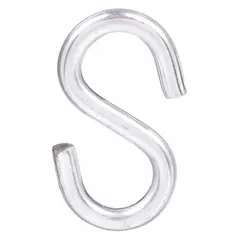 This steel S-hook supports light loads up to 29 lb. Overall length is 1 1/4 in, width is 11/16 in. Unfinished surface. Commonly used for hanging cables, conduit, or small pipes in industrial and commercial settings.