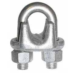 This U-bolt clip is cast from malleable iron with a silver finish. It is used to form wire rope terminations and eyes in rigging and lifting applications. Compatible with 1-inch diameter wire rope and features a 26-inch rope turnback length.
