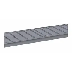 This ribbed steel decking bulk rack shelf kit from LYON features a steel frame and deck with a powder-coated Dove Gray finish. It includes a cross bar and measures 48 x 24 x 3 5/8 inches with 20 ga beams, supporting up to 3500 lb. Suitable for industrial storage applications such as warehouses and distribution centers.