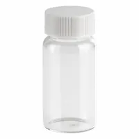 Colorless glass scintillation vial with a square bottom for self-standing stability. Includes a urea screw closure with 22-400 thread size. 27.5 mm body diameter. Used for liquid scintillation counting and sample storage in laboratory applications