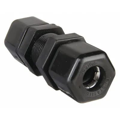 PARKER Compression Fitting Union: Bulkhead, 3/8 in OD x 3/8 in OD Size - Polypropylene Compression Tube Fittings