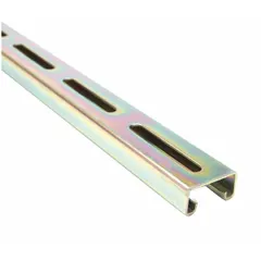 This slotted strut channel is fabricated from 14 gauge steel with a zinc-plated finish. It features long slotted holes measuring 13/32 in by 3 in, spaced 4 in center to center. Used for structural support and mounting in electrical and mechanical installations, it provides a framework for securing conduit, cable trays, and equipment with adjustable positioning.
