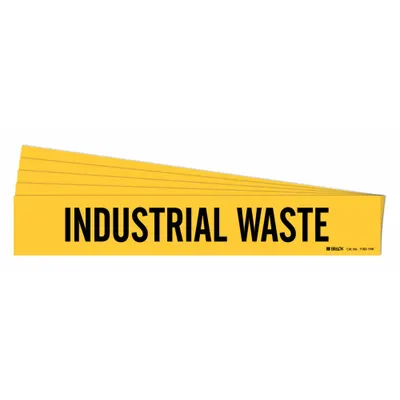 BRADY Pipe Marker: Industrial Waste, Yellow, Black, Fits 8 in and Larger Pipe O.D. - Industrial Waste Adhesive Pipe Markers