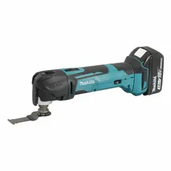 This 18V DC cordless oscillating tool kit includes (2) 3.0 Ah LXT batteries and features accessory-free tool change. It is used for cutting, sanding, scraping, and grinding in construction, renovation, and maintenance tasks on materials such as wood, metal, and drywall.