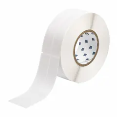 Precut label roll for wire and cable identification. White matte vinyl material with dimensions 6 in x 1 in, width 2 1/4 in. Designed for wire gauges 12 AWG to 8 AWG. Compatible with i7100 printer series; requires IP-R4302 ribbon.