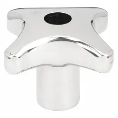 Stainless steel 4-arm knob with threaded through-hole, 40 mm diameter and 5/16"-18 thread. Used for manual clamping, positioning, and adjustment on industrial machinery, fixtures, and workholding applications.