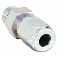 Steel compression fitting adapter from the Ferulok series, featuring a flareless bite-type design. Thread size 9/16-18. Used to connect tubing to threaded ports in industrial fluid systems