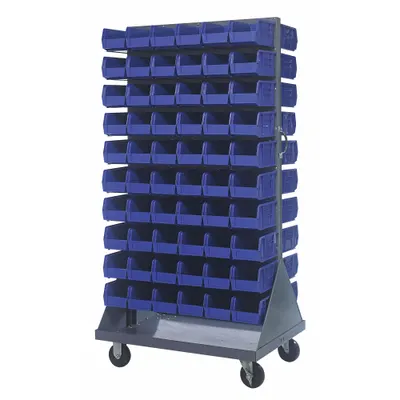 QUANTUM STORAGE SYSTEMS Mobile Louvered Floor Rack: 36 in x 24 in x 72 in, 120 Bins Included - Vertical Mobile Louvered Racks with Bins