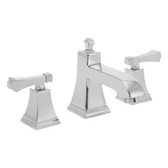 Brass widespread bathroom faucet with polished chrome finish and lever handle. Flow rate of 1.2 gpm. Suitable for residential and commercial bathroom sinks.