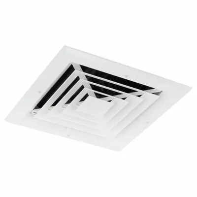 OEM Diffuser: Ceiling/Wall, 13 in H, 13 in W, Surface Mount, 10 in Duct, Aluminum - Square Louvered Diffusers