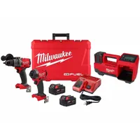 MILWAUKEE Cordless Combination Kit: 3 Tools, Hammer Drill/Impact Driver/Inflator, 18 V DC Volt (MPN 3697-22, 2848-20)