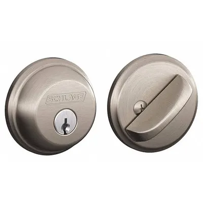 SCHLAGE B60N 619 KA4 Standard Cylindrical Deadbolt, Satin Nickel, C Keyway - Standard Cylindrical Deadbolts