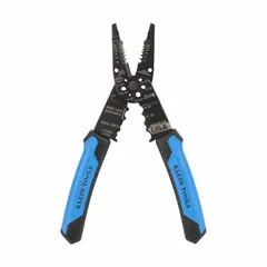 This multifunction wire stripper features a straight-edge steel blade that strips, crimps, and shears solid wire from 20 to 10 AWG and stranded wire. With an overall length of 8 1/4 inches and a black standard handle, it is suited for general electrical and maintenance tasks not involving live circuits.
