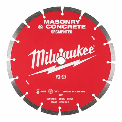 MILWAUKEE Diamond Saw Blade: Concrete/Masonry, 12 in Blade Dia., 1 in Arbor Size - Masonry-Cutting Blades