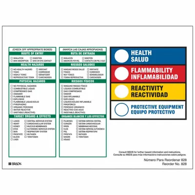 BRADY Right-To-Know Label: 8 in Ht, 6 in Wd, Paper, Adhesive, 6 in x 8 in - Safety
