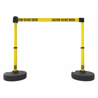 BANNER STAKES Belt Barrier System: 42 in Post Ht, 15 ft Belt Lg, Yellow, 2 No. of Posts - Retractable Belt Barrier Systems