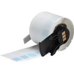 Precut label roll for permanent wire identification. Made of blue matte vinyl, resists smudging and abrasion. Designed for 10 AWG to 4 AWG wire gauge. Compatible with BMP71 printer series; requires M61-R4310 ribbon.