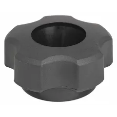 Plastic snap-lock knob with a 5-arm design for manual clamping, positioning, and adjustment on machinery and fixtures. Features a #10 thread size, 18 mm thread length, and 1.36 in diameter.