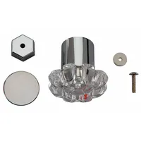 Replacement knob handle for Powers 420 Series faucets. Molded plastic construction with chrome finish. Includes inset. Suitable for hot and cold water applications