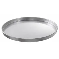 This 16-inch diameter round cake pan is made of aluminized steel with a glazed coating, providing even heat distribution and easy release. The solid (non-perforated) construction is suitable for baking large-format cakes and desserts in commercial or high-volume kitchens. It has a capacity of 111.4 oz and is not NSF certified