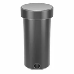 Steel clevis pin with a 1-inch diameter and 2-inch shank length, plain finish. Used to connect a clevis to a rod or other component, forming a pivot joint in machinery such as agricultural equipment, construction machinery, and industrial linkages.