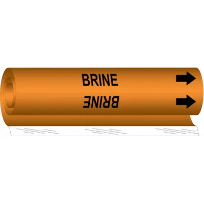 BRADY Pipe Marker: Brine, Orange, Black, Fits 2 1/2 to 7 7/8 in Pipe O.D., 1 Pipe Markers - Brine Wrap-Around Pipe Markers