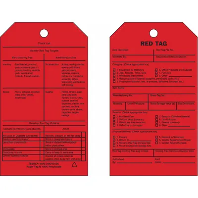 BRADY Tag: 4 in Wd, 7 in Ht, Black/Red, Paper, Rectangle, 0.01 in Thick, 100 Tags - 5S Red Tags