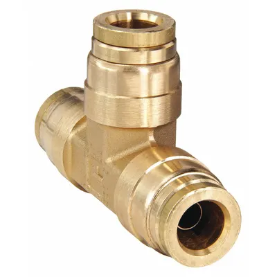 PARKER Push-Fit Tee Fitting: 3/8 in OD x 3/8 in OD x 3/8 in OD Fitting Size - Brass Air Brake Fittings