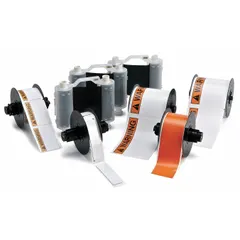 This kit includes a 4 in x 6 in label roll with ANSI Caution Header, a Red Label Cartridge, and a 4 in x 6 in B595 ANSI Notice Header. Designed for use with the S3100 printer series, it enables creation of safety and compliance labels for facility identification.