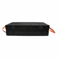 Rectangular cribbing block made of LDPE with a 120-ton vertical load capacity. Black body with orange handle for positioning. Overall length 24 inches. Used for heavy lifting and load support in industrial maintenance, construction, and rigging applications.