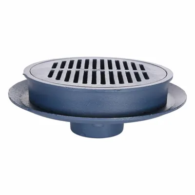 ZURN Floor Drain: 12 in Overall Dia, 12 1/4 in Grate Size, 4 in Nominal Pipe Size - Area Drains