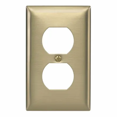 HUBBELL Wall Plate: Duplex Outlet, 1 Gang, Brass - General Purpose Wall Plates